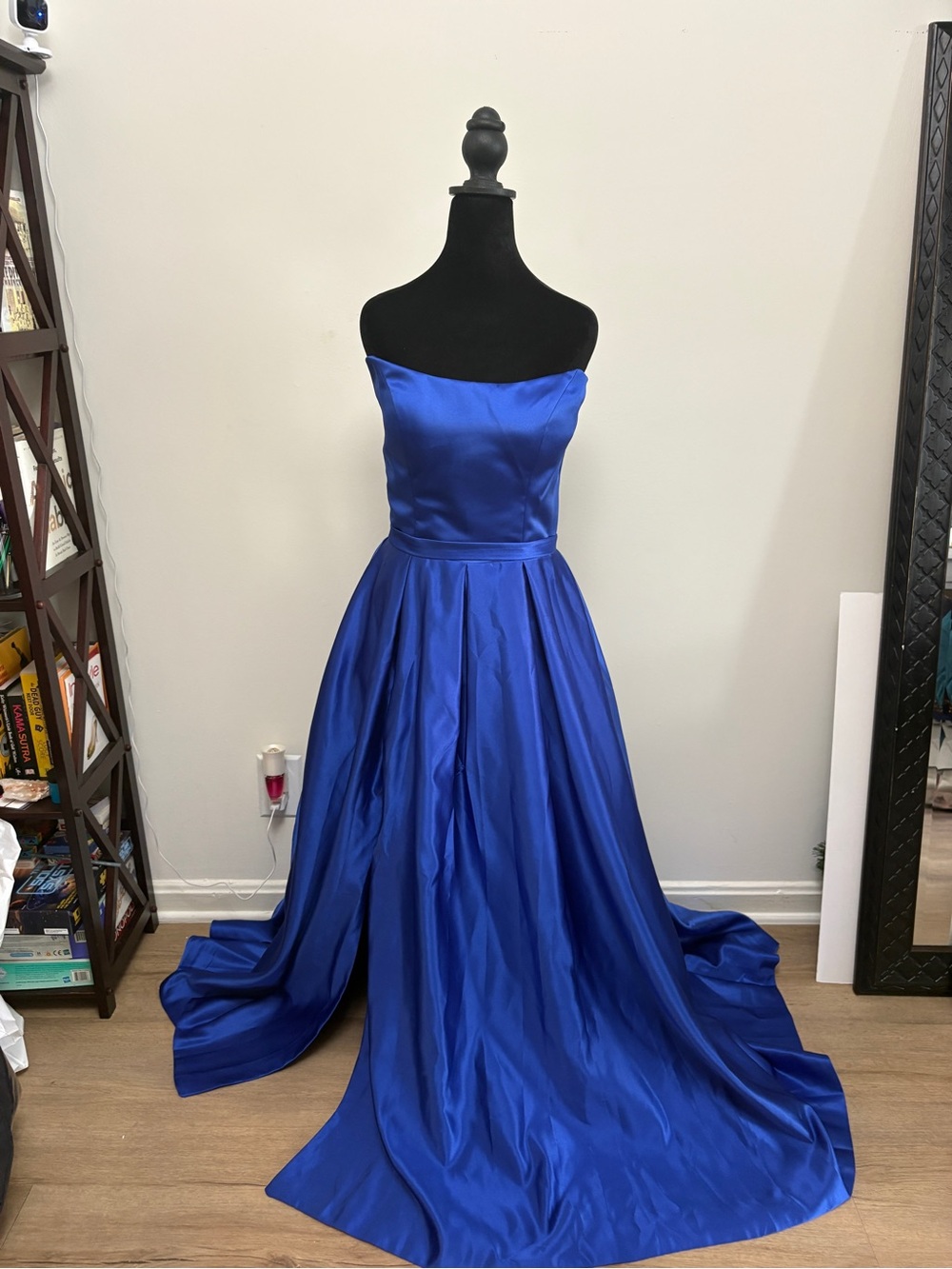 Strapless Royal Blue Satin Evening Gown